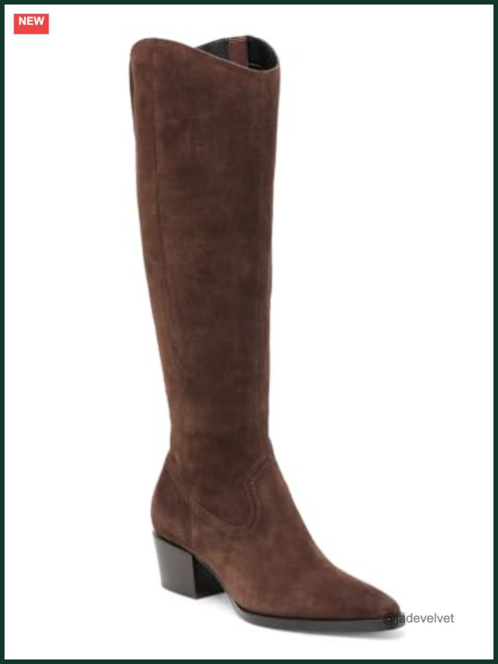 Wide Calf Knee High Boots Faux Suede Chunky Heel Pointed Toe Zip Women's